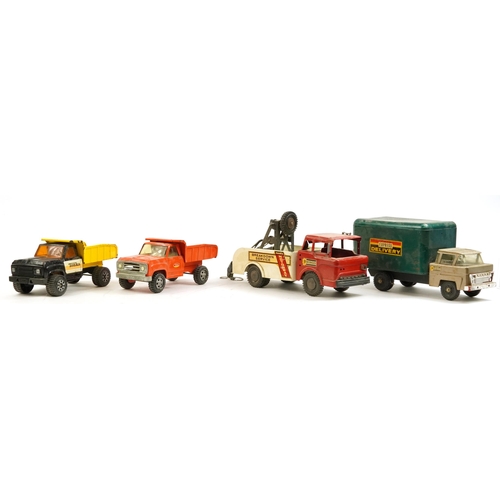 1569A - Four vintage tinplate Marx and Tri-ang vehicles including break down service truck and express deliv... 