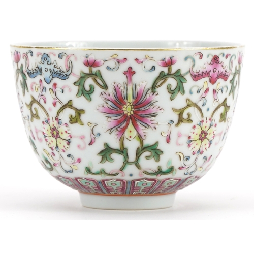 22 - Chinese porcelain bowl hand painted in the famille rose palette with bats and flower heads amongst s... 