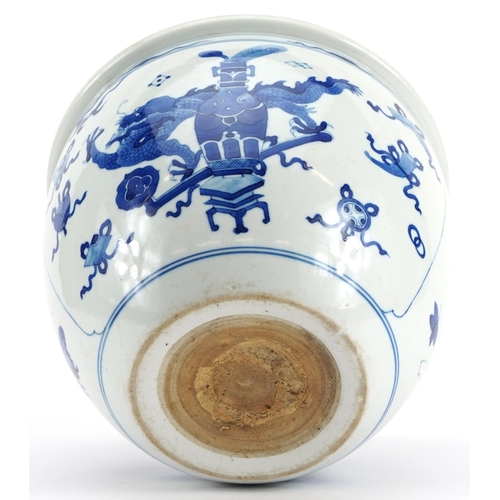 69 - Chinese blue and white porcelain jardiniere hand painted with a bird and butterfly amongst flowers a... 