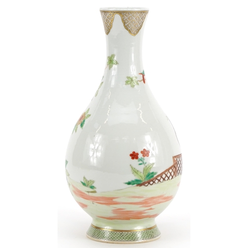 135 - Chinese European porcelain vase, hand painted in the famille rose palette with three figures and a p... 