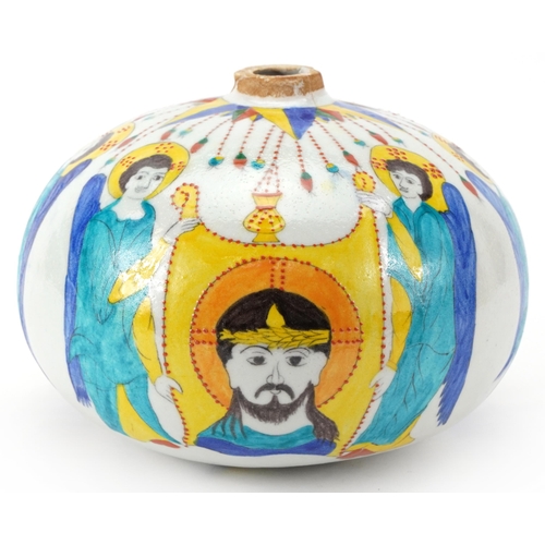 151 - Large Turkish Armenian hanging ball hand painted with Christ and angels, inscribed with inscriptions... 