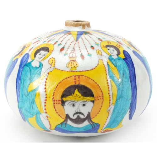 151 - Large Turkish Armenian hanging ball hand painted with Christ and angels, inscribed with inscriptions... 