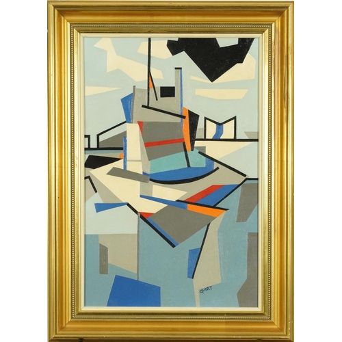 148A - Manner of Walter Quirt - Abstract composition, geometric shapes, oil on board, mounted and framed, 4... 