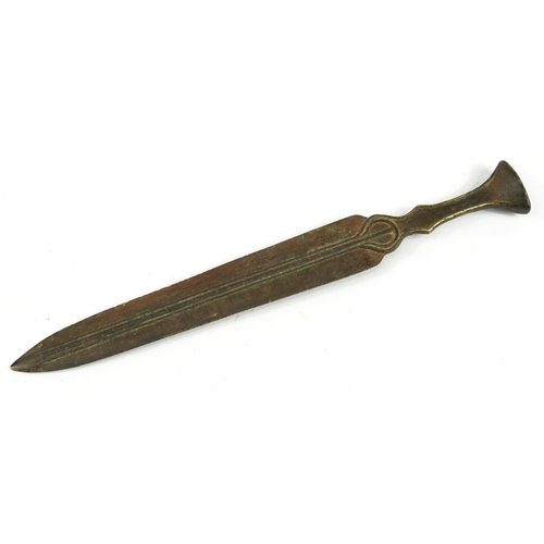 430 - Indo Persian patinated bronze sword, 40cm in length