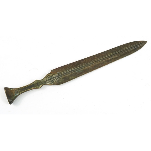 430 - Indo Persian patinated bronze sword, 40cm in length