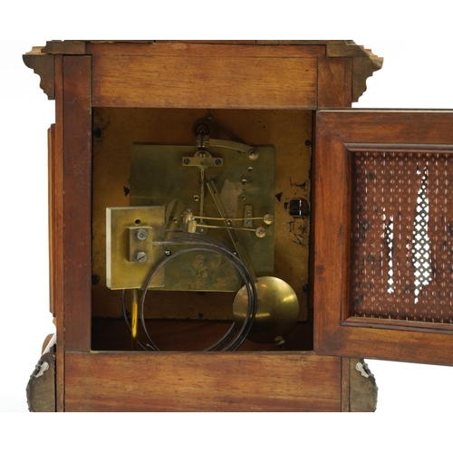 47 - R M Schnekenburger, 19th century German oak cased bracket clock striking on two gongs with bronzed m... 