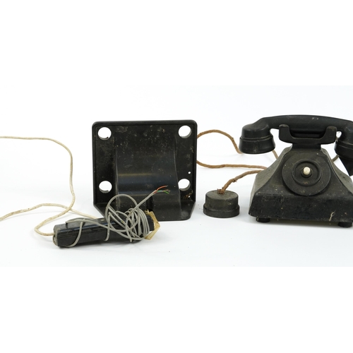 626 - Pair of vintage black Bakelite internal pyramid telephones and a shelf bracket, one printed Gent's o... 