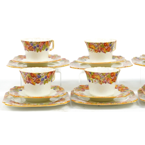 592 - Paragon, set of six trios decorated with leaves and flowers