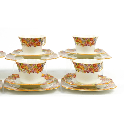 592 - Paragon, set of six trios decorated with leaves and flowers