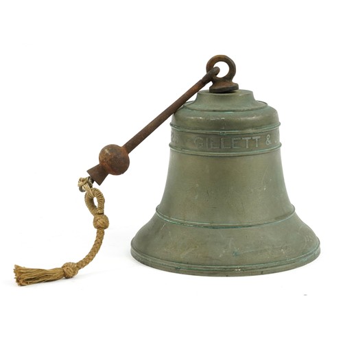 332 - Gillett & Johnston of Croydon, Heavy cast bronze ship's bell with hanger, dated 1925, the bell 21cm ... 