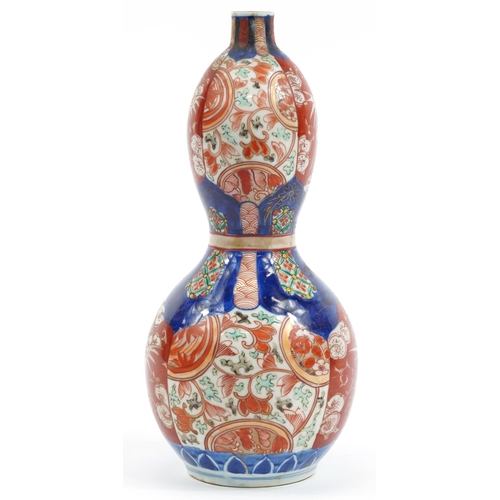 694 - Japanese Imari porcelain double gourd vase hand painted with flowers, 33.5cm high