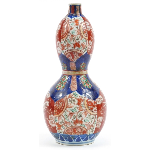 694 - Japanese Imari porcelain double gourd vase hand painted with flowers, 33.5cm high