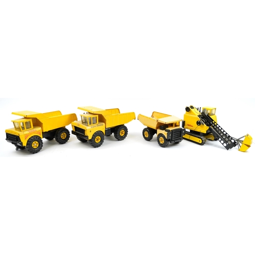 1578 - Four vintage tinplate construction vehicles comprising Tonka and Matchbox, the largest 48cm in lengt... 