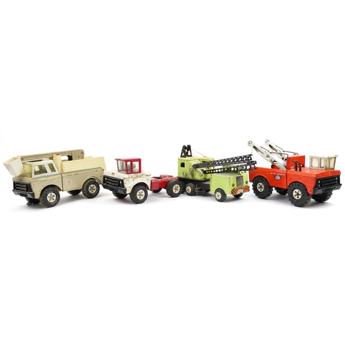 1577 - Four large Tonka tinplate vehicles including 24 Hour Service Truck, 50cm in length