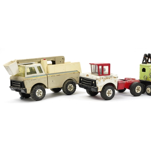 1577 - Four large Tonka tinplate vehicles including 24 Hour Service Truck, 50cm in length