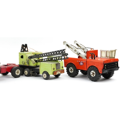 1577 - Four large Tonka tinplate vehicles including 24 Hour Service Truck, 50cm in length