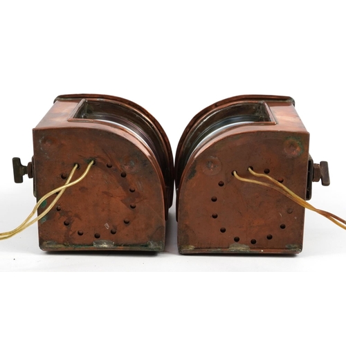 323 - Pair of shipping interest copper and brass starboard and port lanterns, each 22cm high