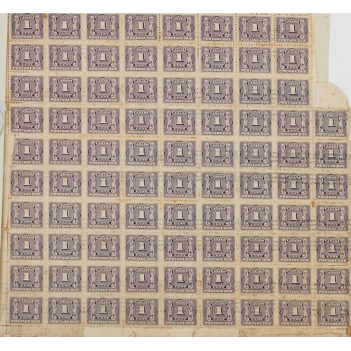 2584 - Part sheet of Canadian one cent postage due stamps and a Stanley Gibbons Stamps of the Empire 1929 h... 