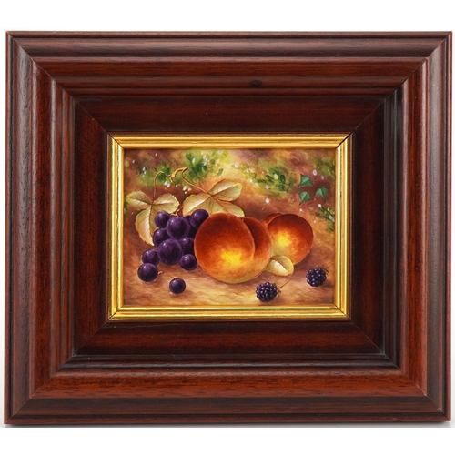 94 - Rectangular porcelain plaque hand painted with fruits and leaves by Royal Worcester artist S Smith, ... 