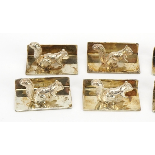 414 - Set of eight Elizabeth II novelty silver squirrel menu holders, E S B maker's mark, London 1996, 2.8... 