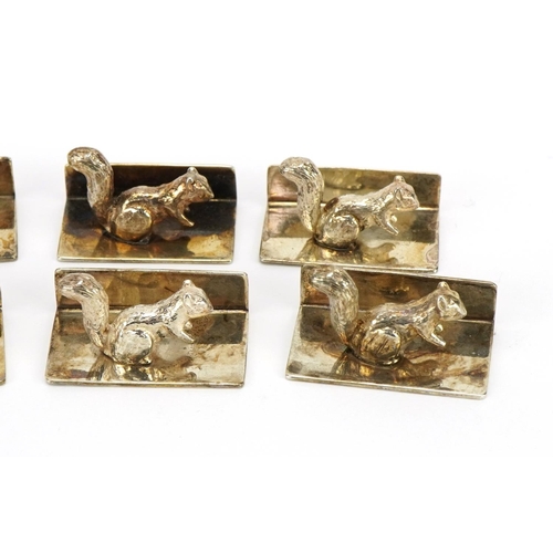 414 - Set of eight Elizabeth II novelty silver squirrel menu holders, E S B maker's mark, London 1996, 2.8... 