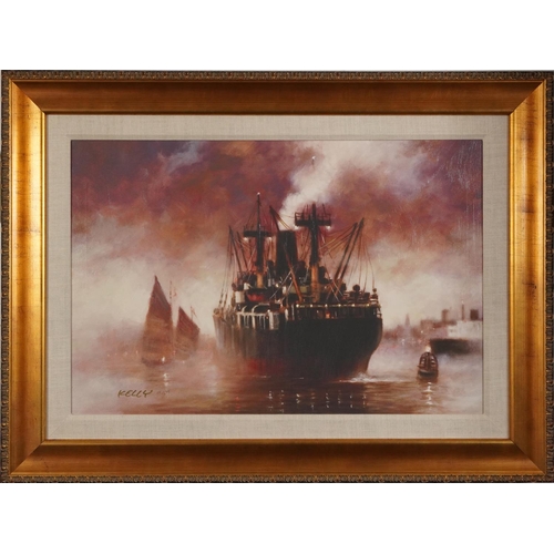 349 - After John Kelly - Ocean Liner in a Storm, giclee print in colour, limited edition 25/195, mounted a... 