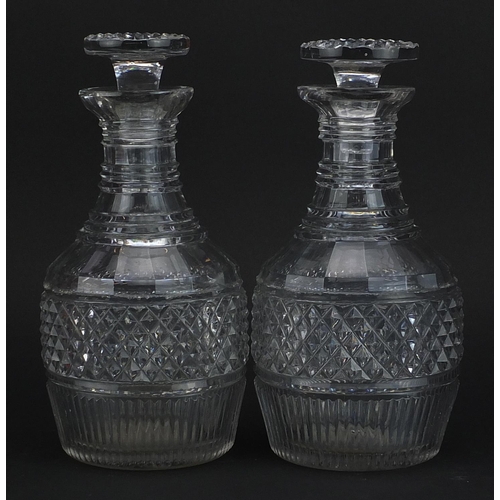 363 - Pair of 18th century Irish cut glass decanters with stoppers, each 23.5cm high