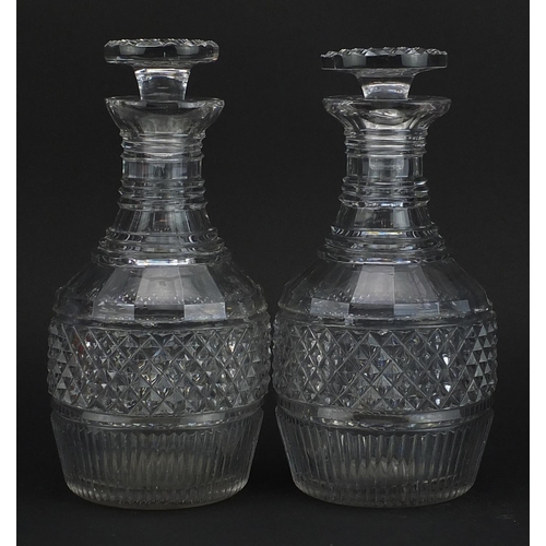 363 - Pair of 18th century Irish cut glass decanters with stoppers, each 23.5cm high