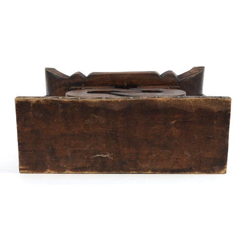 433 - Large tribal interest carved hardwood headrest design stool, 39.5cm H x 56cm W x 20.5cm D