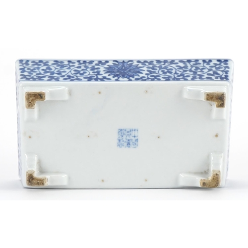 252 - Chinese blue and white porcelain four footed planter hand painted with flower heads amongst scrollin... 