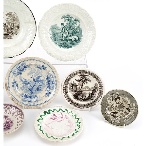 355 - Eight 19th century plates and a saucer including Swansea examples, the largest 17.5cm in diameter