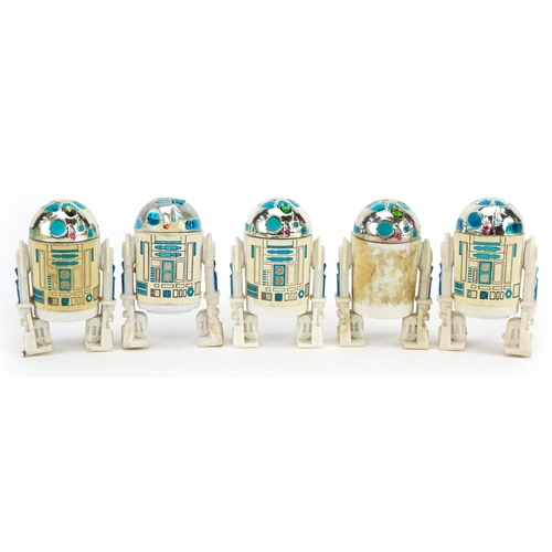 1401 - Five vintage Star Wars R2-D2 action figures, some with lightsabres