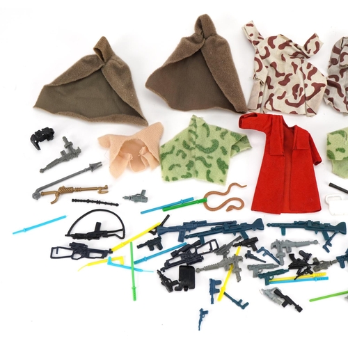 1404 - Collection of vintage Star Wars action figure accessories and clothes including guns, lightsabres an... 