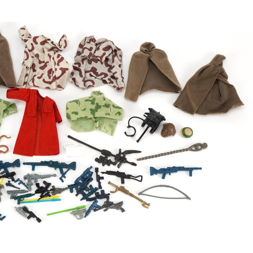 1404 - Collection of vintage Star Wars action figure accessories and clothes including guns, lightsabres an... 