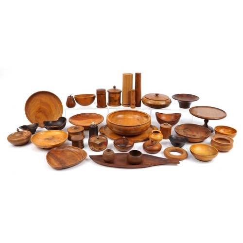 1174 - Collection of vintage and later turned and carved wood objects including Scandinavian design teak le... 