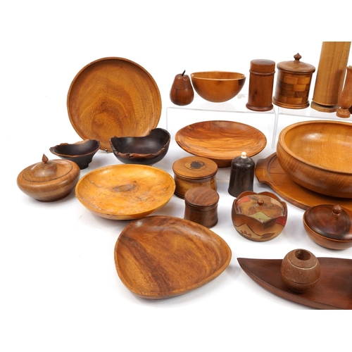 1174 - Collection of vintage and later turned and carved wood objects including Scandinavian design teak le... 