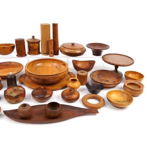 1174 - Collection of vintage and later turned and carved wood objects including Scandinavian design teak le... 