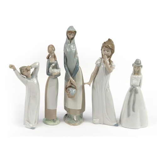 980 - Five Lladro and Nao porcelain figurines, the largest 33cm high