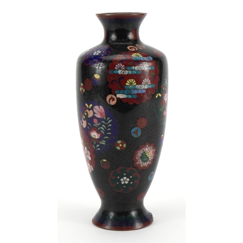 581 - Japanese cloisonne vase enamelled with roundels of flowers, impressed marks to the base, 22cm high