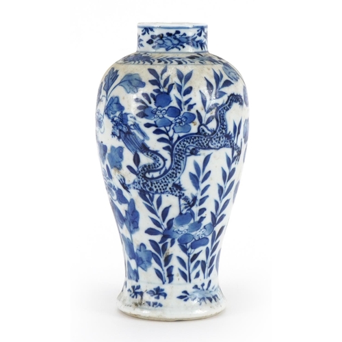 139 - Chinese blue and white porcelain vase hand painted with dragons and flowers, four figure character m... 