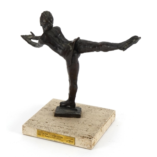 377 - Sterett-Gittings Kelsey, Modernist Royal Copenhagen patinated bronze study of a female skiing, raise... 