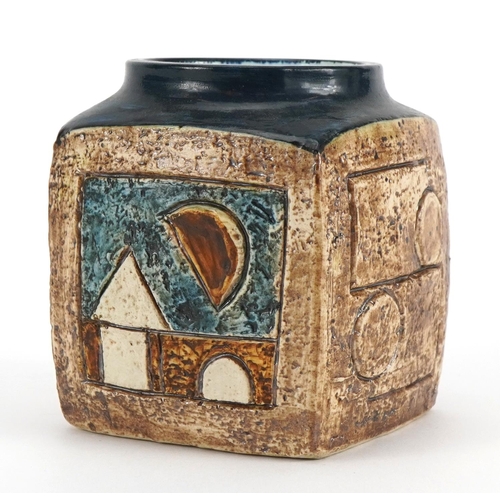 280 - Troika St Ives Pottery marmalade pot hand painted and incised with an abstract design, 9cm high