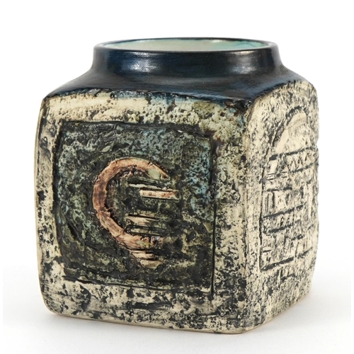 281 - Troika St Ives Pottery marmalade pot hand painted and incised with an abstract design, 9cm high