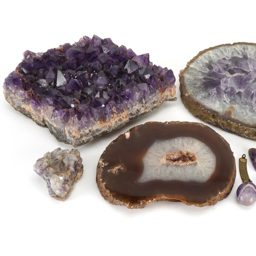 835 - Rocks and crystals including polished amethyst block, 30.5cm high