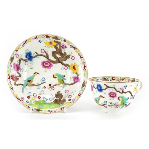 95 - Early 19th century Swansea porcelain cup and saucer decorated with birds amongst flowers, Gwyneth & ... 