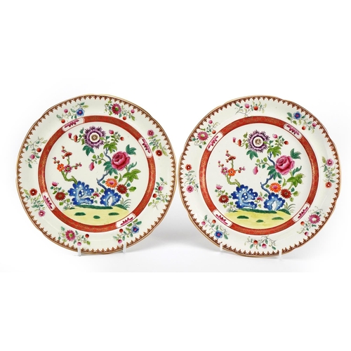 98 - Pair of early 19th century Swansea porcelain plates decorated with flowers, each with Sir Leslie Jos... 