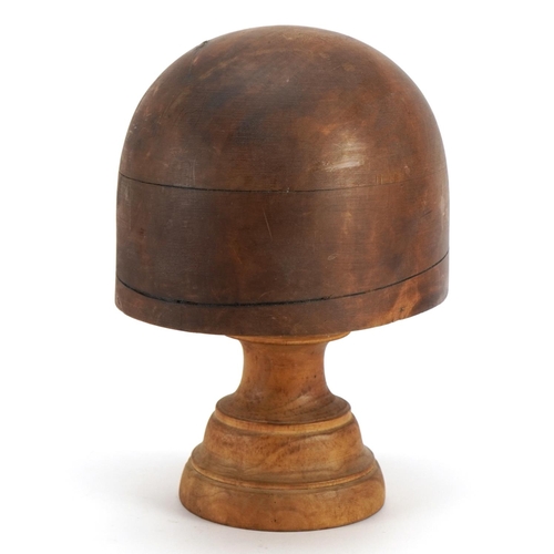 555 - Antique turned hardwood hat stand, impressed marks to the underside, 25cm high