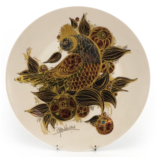 558 - Bjorn Wiimblad for Rosenthal, German porcelain lustre charger decorated with a stylised bird