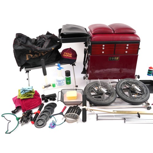 669 - Boss fishing tackle box with a selection of fishing tackle including floats, hooks and lines