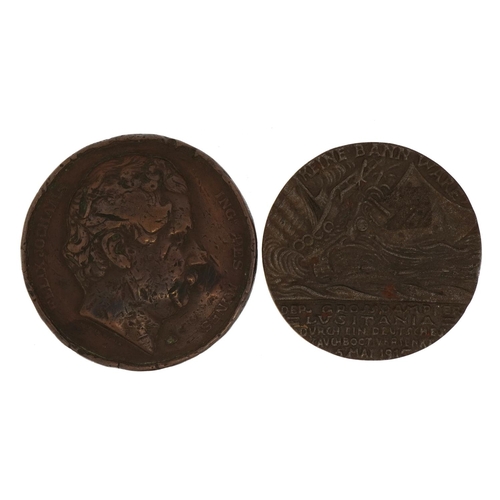 2532 - Two commemorative medals including Lusitania and a Reconnaissance example dated 1859